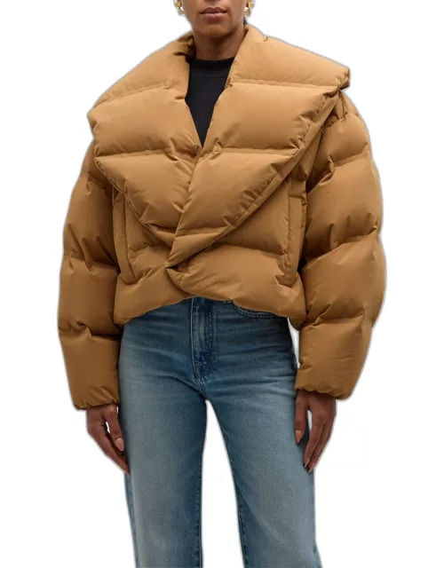 Cropped Shawl Puffer Jacket