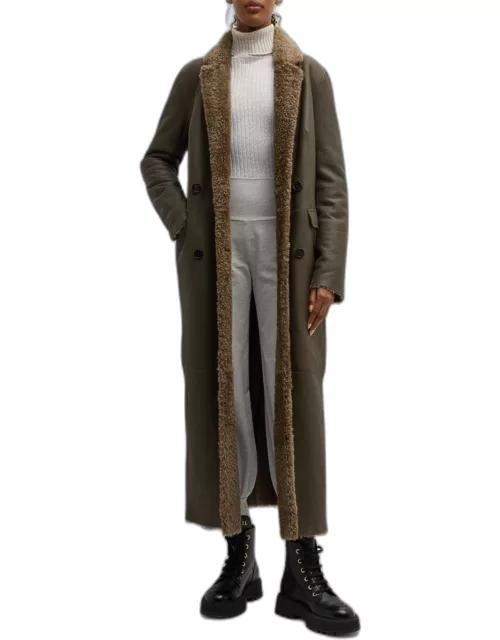 Cosmos Leather Trench Coat with Shearling Tri