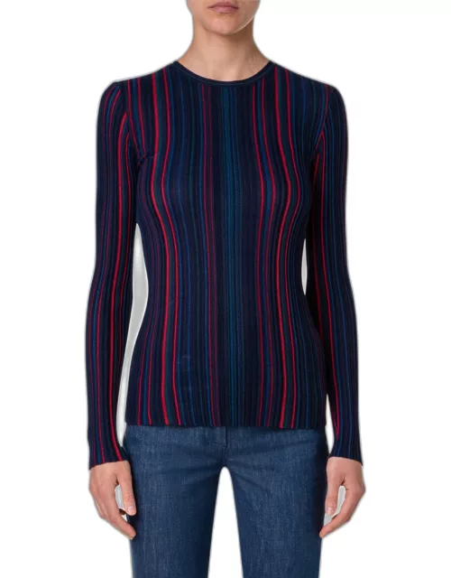 Small Irregular Stripe Fitted Wool Pullover