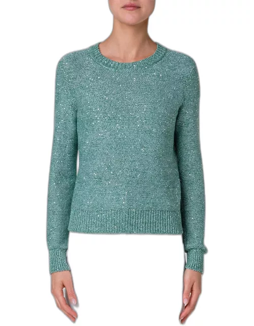 Linen Cotton Knit Pullover with Sequin