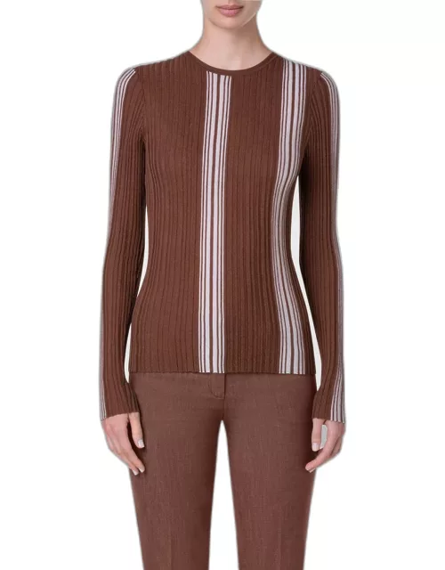 Irregular Striped Fine Gauge Long-Sleeve Sweater