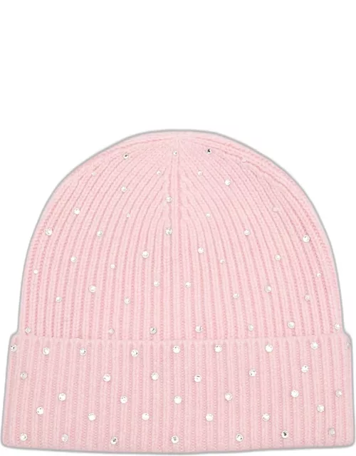 Cashmere Ribbed Cuff Beanie with Crystal Shimmer