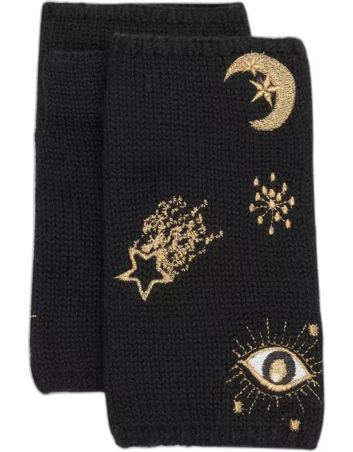 Merino Fingerless Gloves with Celestial Embroidery