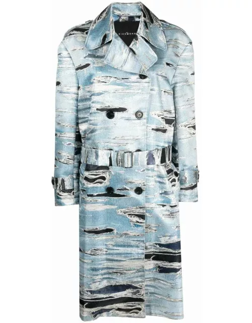 John Richmond Double-breasted Trench Coat With Iconic Runway Denim-effect Pattern