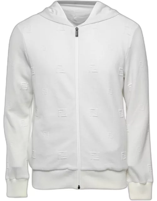 Fendi White FF Embroidered Jersey Knit Zip-Up Jacket