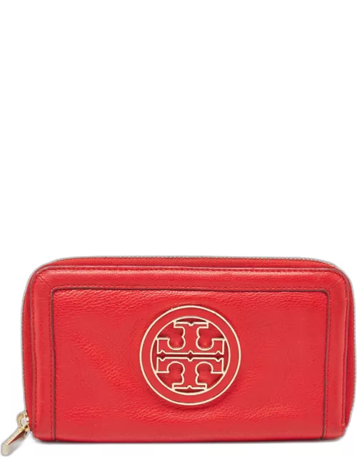 Tory Burch Red Leather Amanda Continental Zip Around Wallet