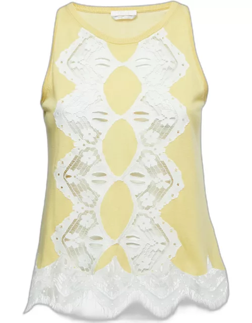 Chloe Yellow Knit Lace Trimmed Tank Top