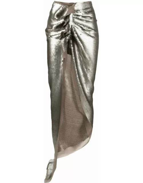 Silver asymmetrical skirt with side slit