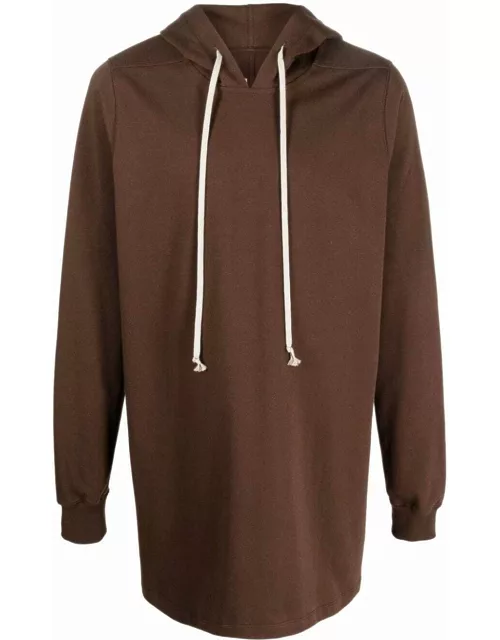 Brown drawstring long hoodie