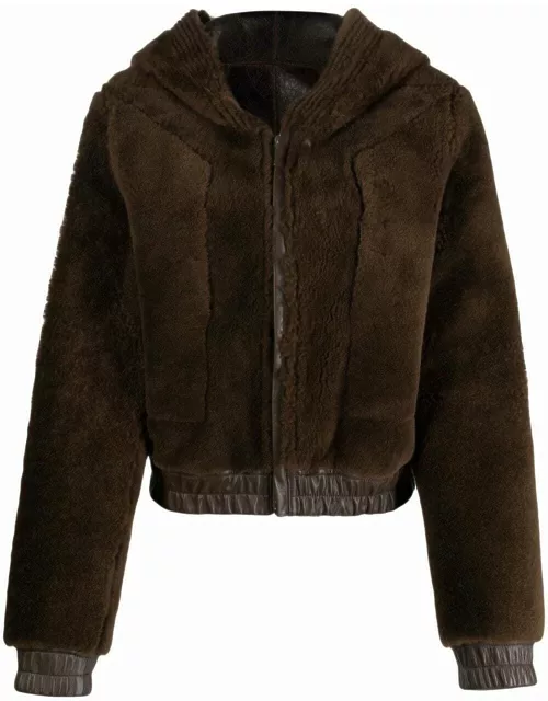 Teddy marronne short jacket with hood