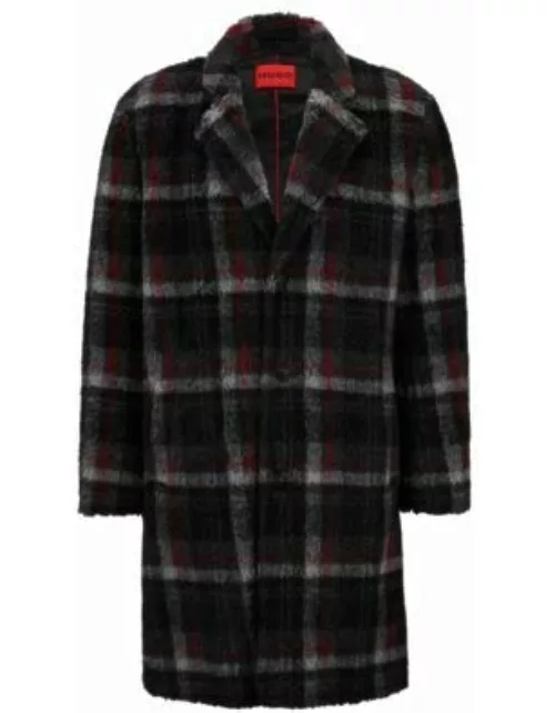 Regular-fit coat in checked teddy fabric- Patterned Men's Casual Coat