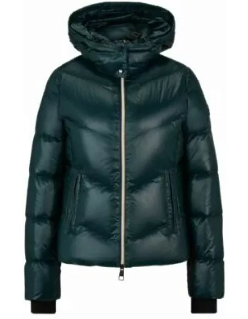 High-shine quilted down jacket with adjustable hood- Dark Green Women's Down Jacket