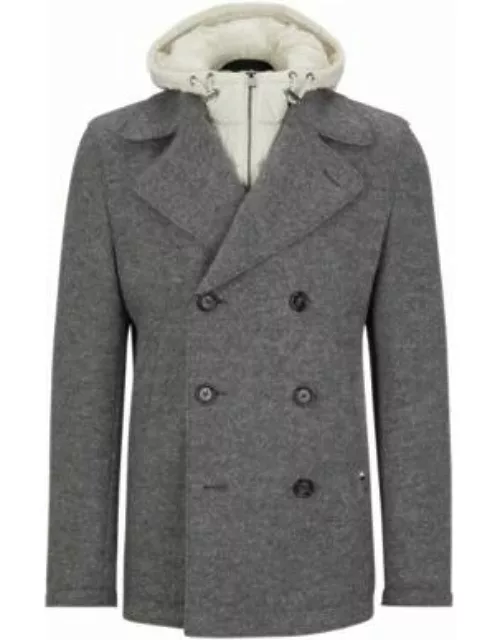 Virgin-wool slim-fit coat with hooded inner- Grey Men's Formal Coat