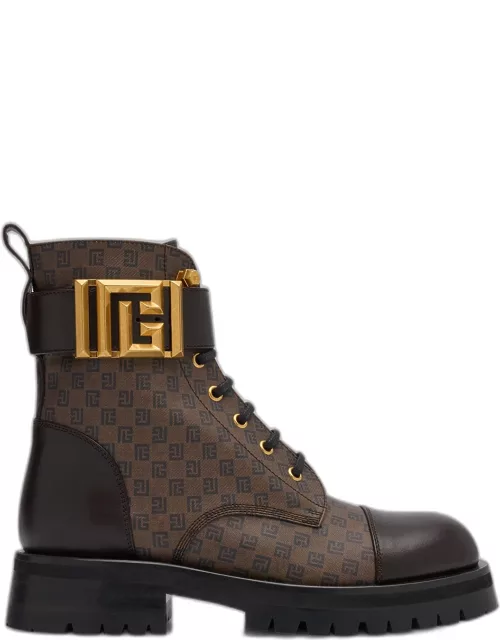 Charlie Monogram Lace-Up Army Bootie