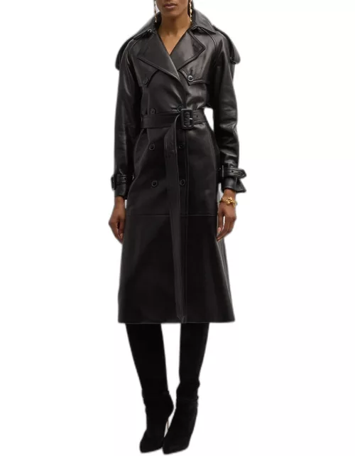 Filippa Belted Leather Long Trench Coat