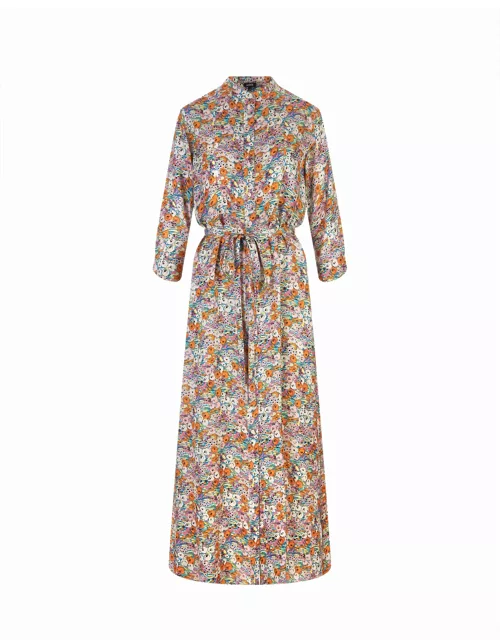Aspesi Long Shirt Dress With Pink And Orange Floral Pattern