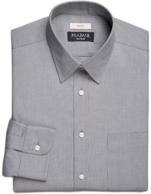 JoS. A. Bank Men's Traveler Collection Slim Fit Point Collar Textured Dress Shirt, Grey, 16 1/2 32