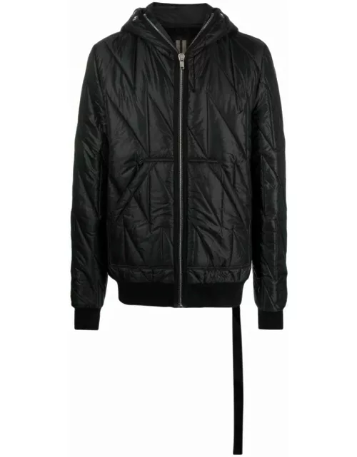 Black gimp quilted hooded jacket