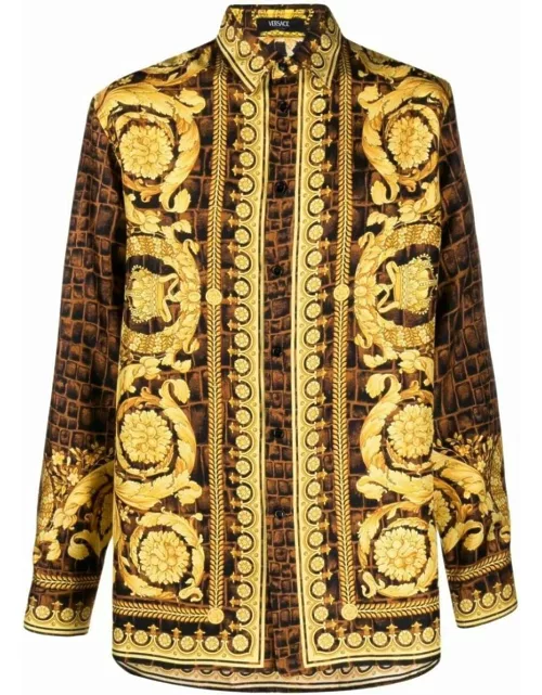 Baroccodile print silk shirt