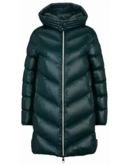 Longline quilted down jacket with over