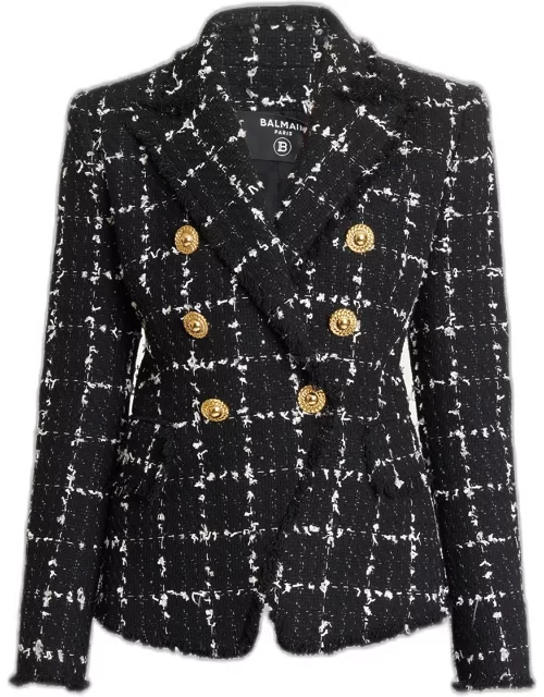 Grid Tweed Double-Breasted Blazer