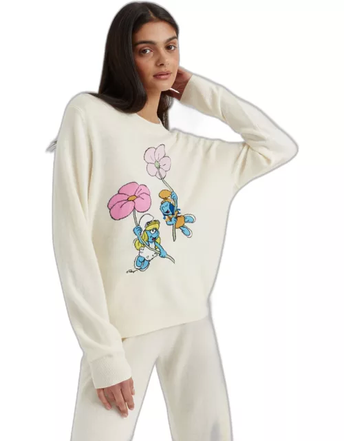 Cream Wool-Cashmere Smurfs in Bloom Sweater