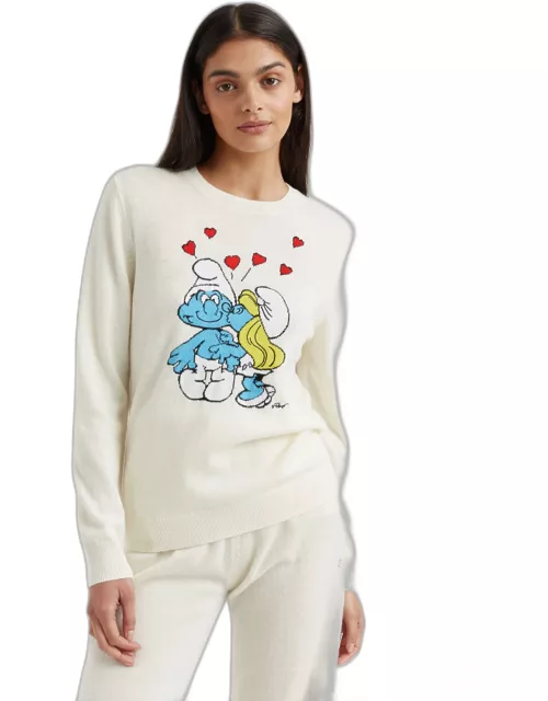 Cream Wool-Cashmere Kissing Smurfs Sweater