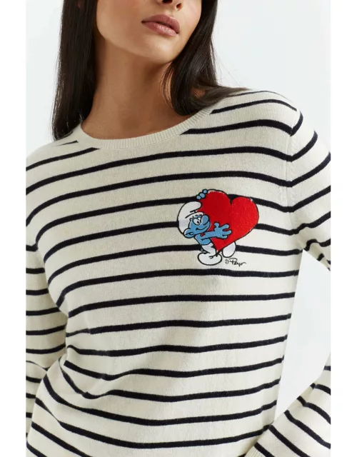 Cream Wool-Cashmere Smurf Breton Heart Sweater