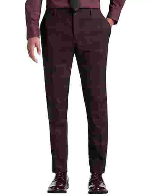 Egara Skinny Fit Men's Suit Separates Pants Burgundy Plaid