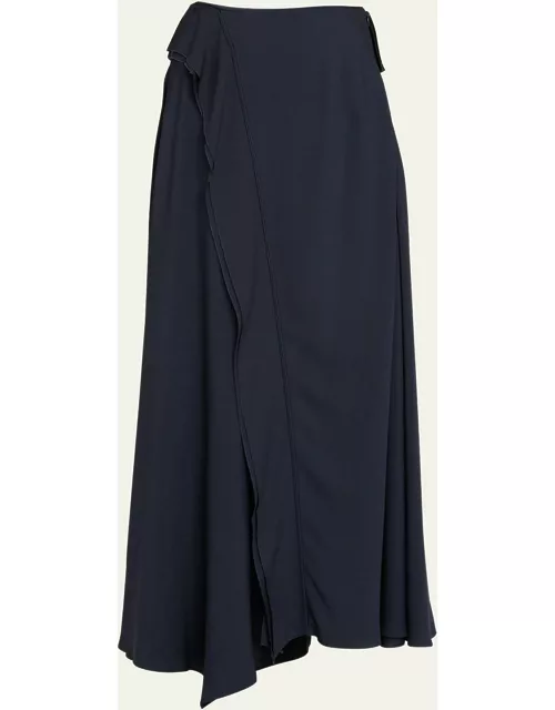 Violette Draped-Ruffle Midi Skirt