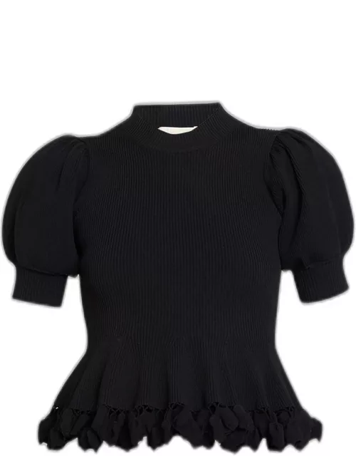 Esma Short-Sleeve Embellished Peplum Sweater