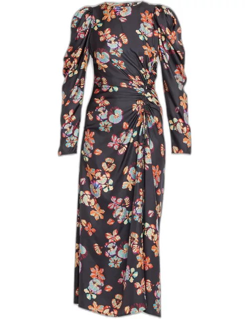 Amalie Twisted-Front Floral Silk Midi Dres