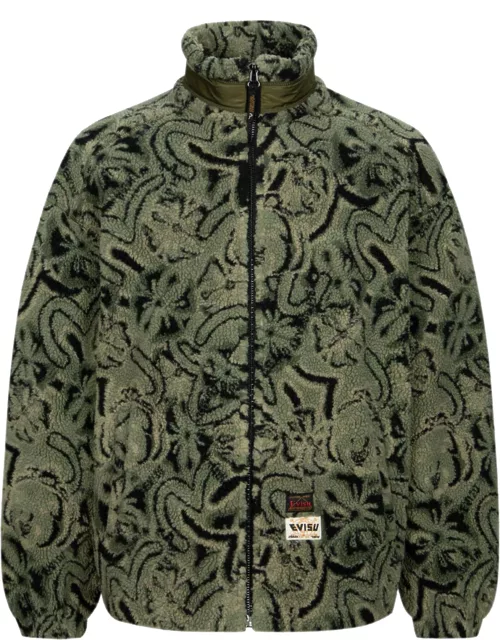 Allover Seagull and Kamon Jacquard Loose Fit Sherpa Jacket