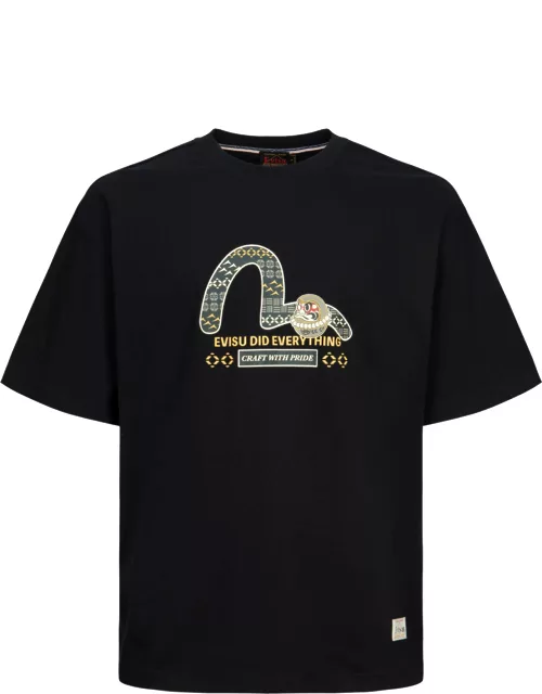 Fair Isle Pattern Seagull Print Loose Fit T-shirt