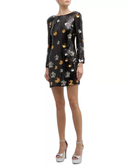 Selene Bateau-Neck Floral Sequin Mini Dres