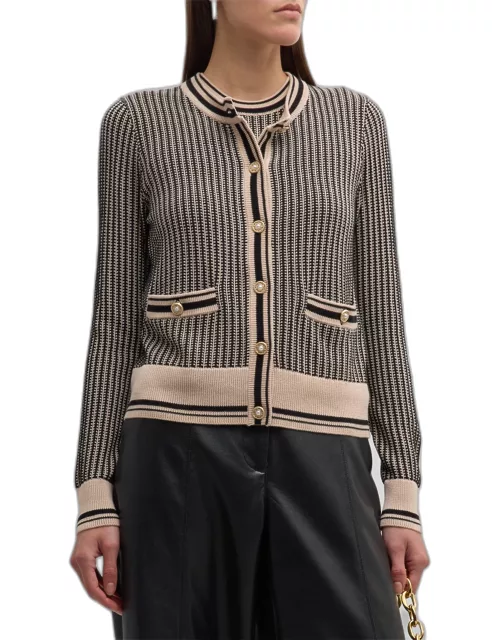 Textured Two-Tone Button-Down Cardigan