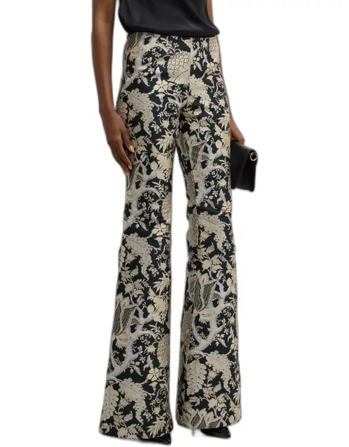 Mid-Rise Flared Brocade Pant