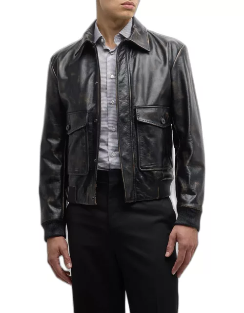Men's Faded Leather Blouson Jacket