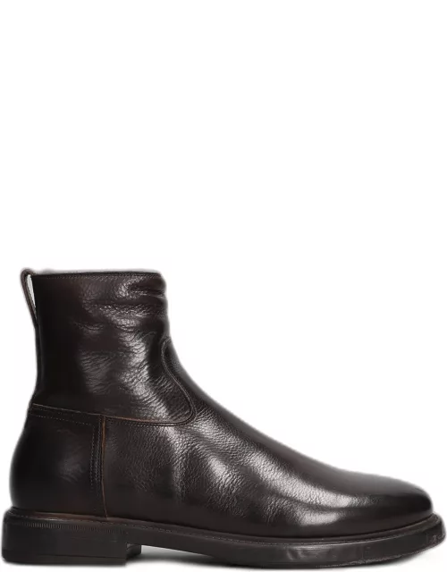 Silvano Sassetti Low Heels Ankle Boots In Dark Brown Leather