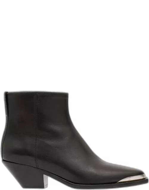Adnae Leather Metal-Toe Bootie