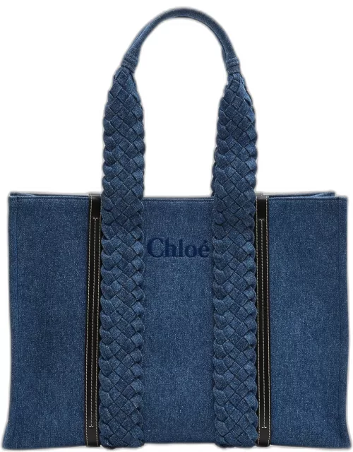 Woody Large Tote Bag in Denim with Braided Handle
