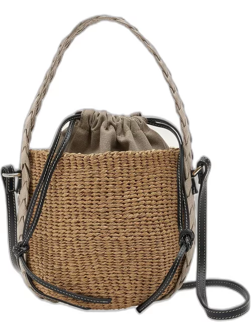 Woody Braided Straw Basket Bucket Bag