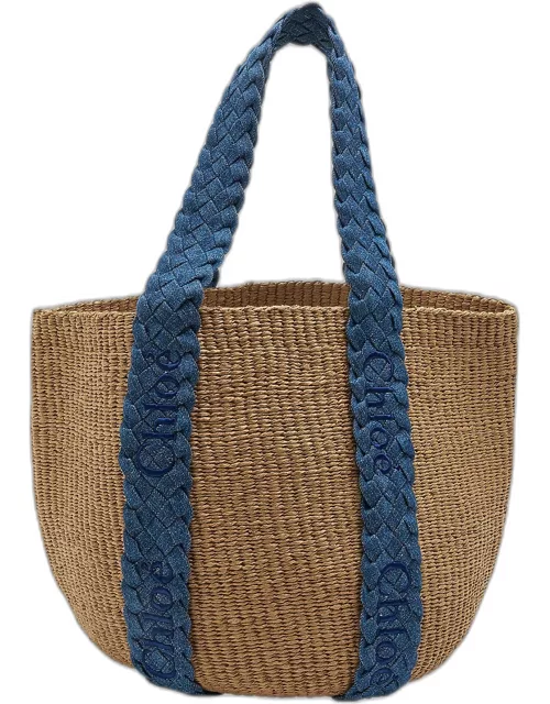 x Mifuko Woody Large Basket Bag with Braided Denim Handle