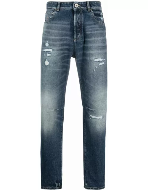 Logo-patch cotton straight-leg jean