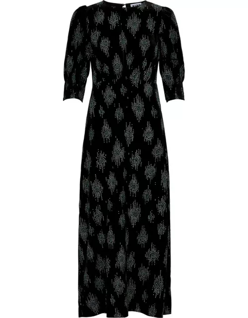 Rixo Lucile Glittered Velvet Midi Dress - Black - 12 (UK12 / M)