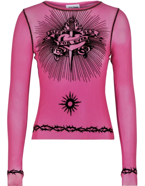 Jean Paul Gaultier Safe Sex Tattoo Flocked Tulle top - Bright Pink - L (UK14 / L)
