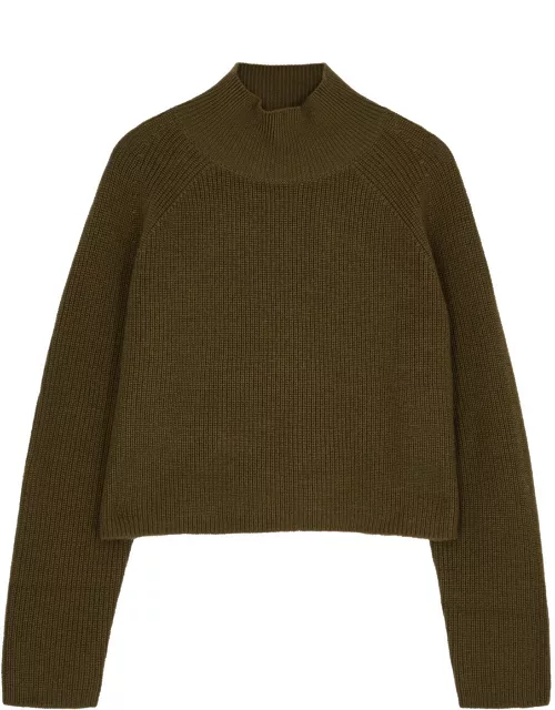 Eileen Fisher Cropped Ribbed Wool Jumper - Brown - M (UK 14-16 / L)
