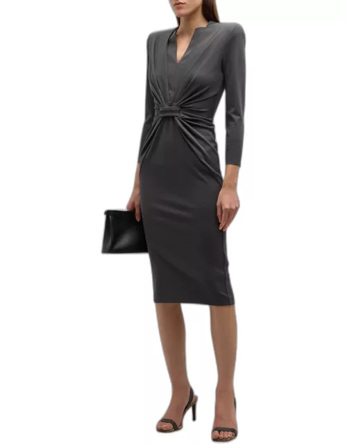 Tab-Front Gathered Jersey Sheath Dres