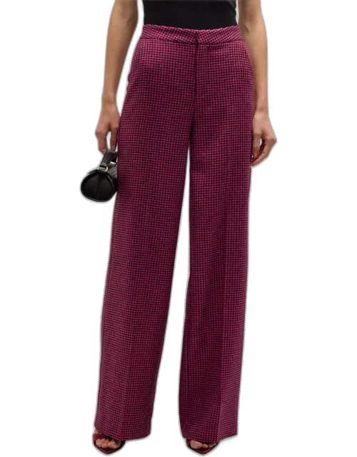 Livvy Mid-Rise Straight-Leg Houndstooth Trouser