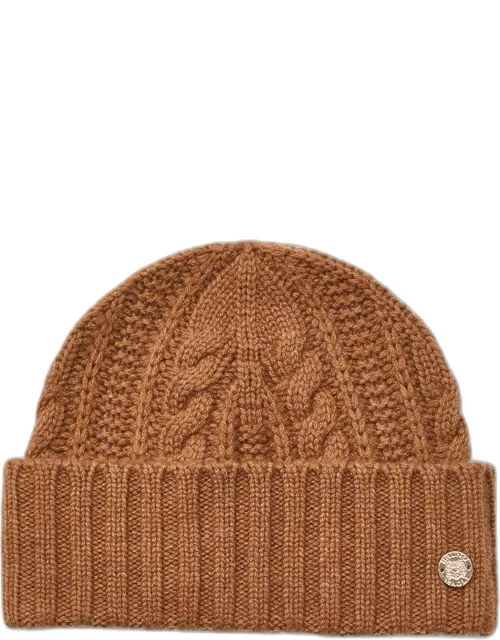 Cable Knit Cuffed Cashmere Beanie